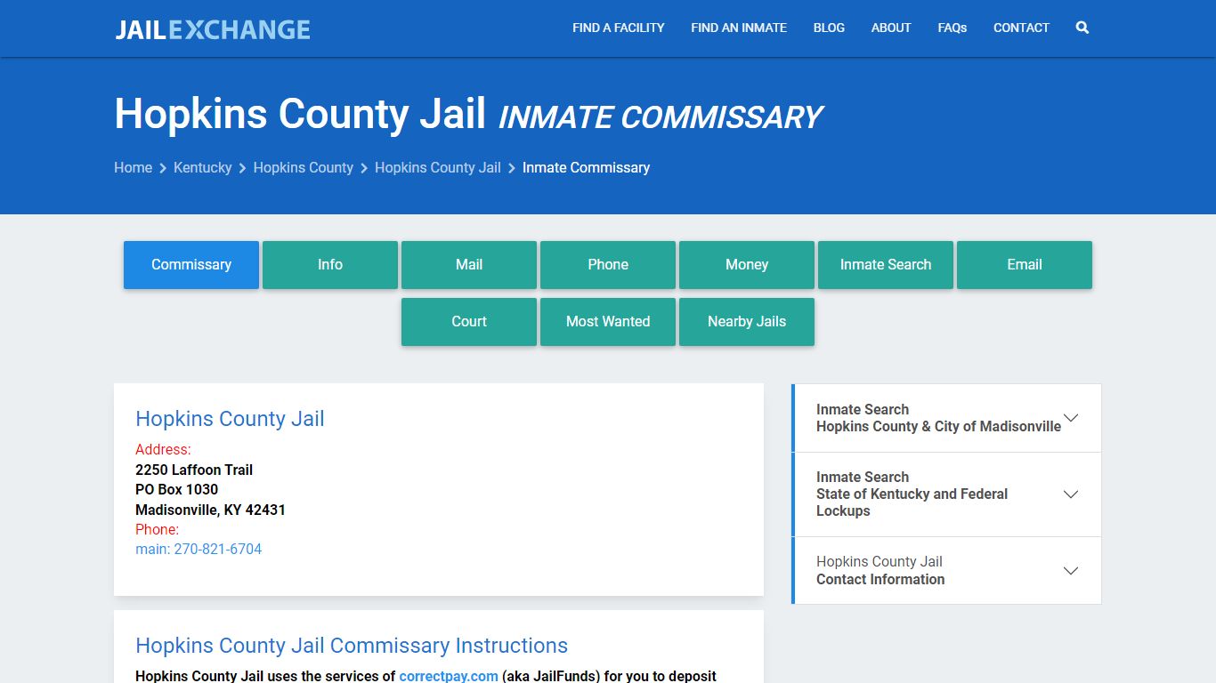 Inmate Commissary, Care Packs - Hopkins County Jail, KY