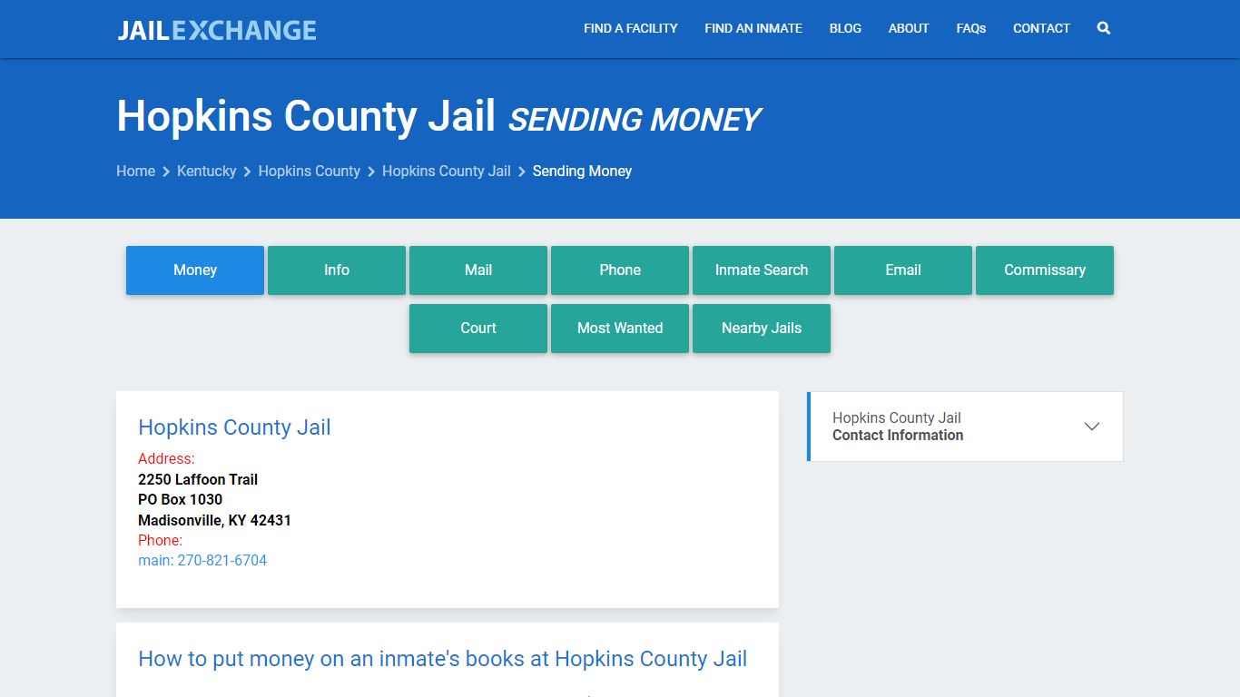 Send Money to Inmate - Hopkins County Jail, KY - Jail Exchange