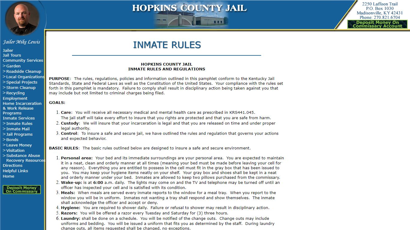 Hopkins County Jail - Inmate Rules